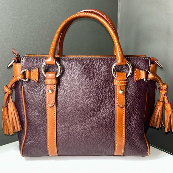 Dooney & Bourke Pebbled Leather Dark Brown / Maroon Satchel Gold Hardware - Picture 2 of 15